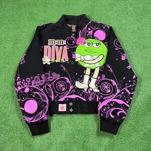 M&Ms Jeff Hamilton Racing Jacket Women's Small Y2K Cropped Diva Black Pink